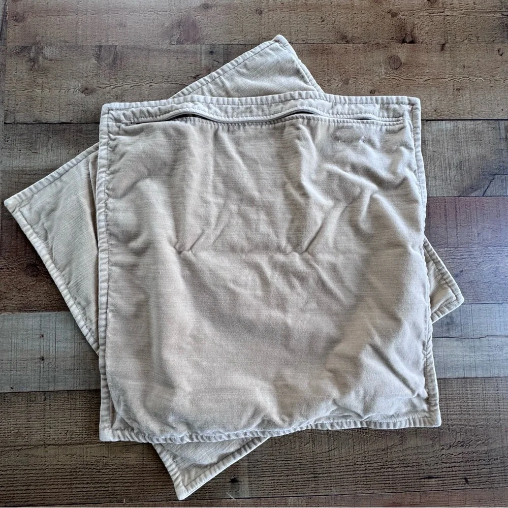 Pottery Barn 20 x 20 Beige Velour Feel Square Pillow Covers Set of 2